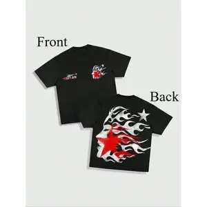 HeIIstar Men's Cartoon Face & Letter Print Retro Round Neck T-Shirt Regular Fit Casual Short Sleeve T-Shirt Summer Daily Wear Men's Short Sleeve Tops Streetwear