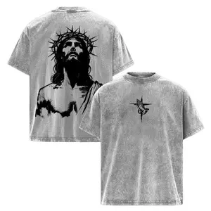 Jesus Crown of Thorns Vintage Washed Tee Christian Faith Streetwear