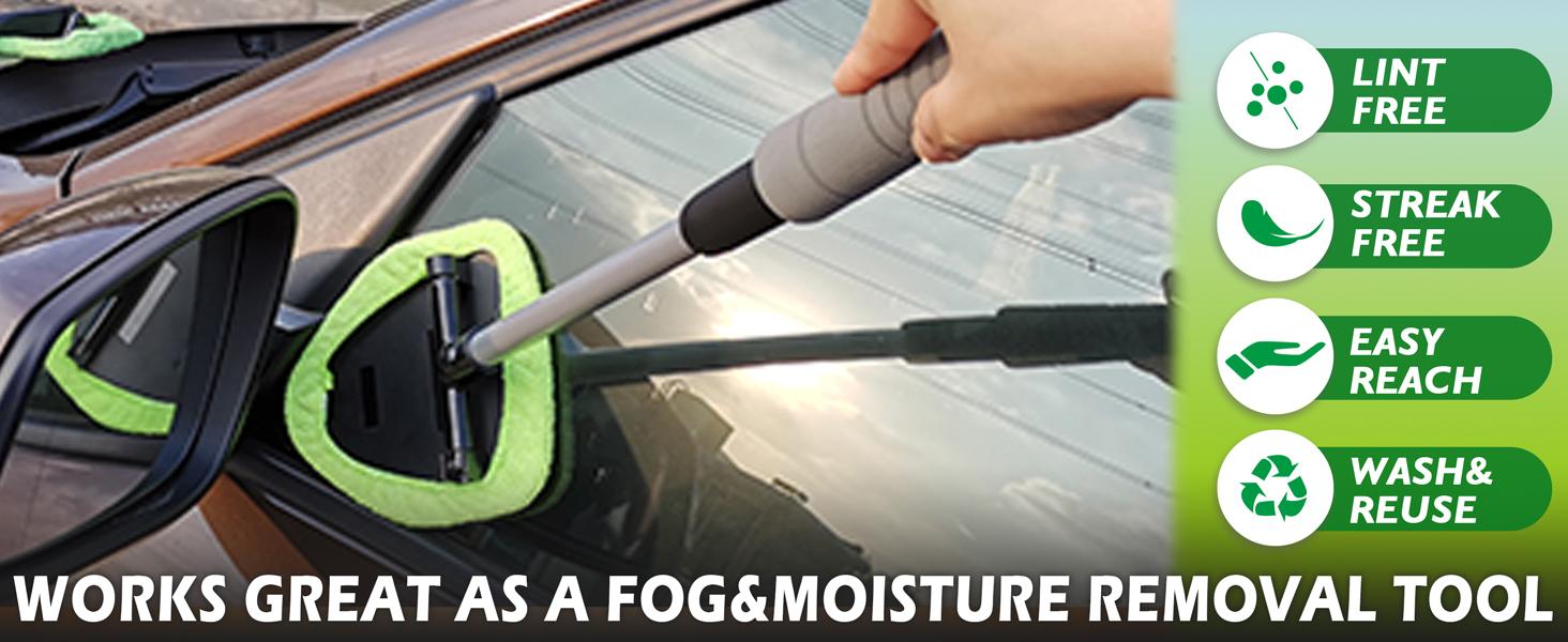 Windshield Cleaner Tool – Car Interior Window Cleaning Kit with Extendable Handle & 4 Microfiber Pads, Auto Wiper Inside Windshield Brush for Car & Home Windows