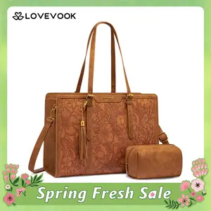LOVEVOOK Canvas Laptop Tote Bag 15.6 & 17.3 inches for Women with Clutch Purse, Lightweight Tote Bag with 2 Cup Holder, Purses for Women, Computer bag for Work, Office, Casual.  SpringStatements