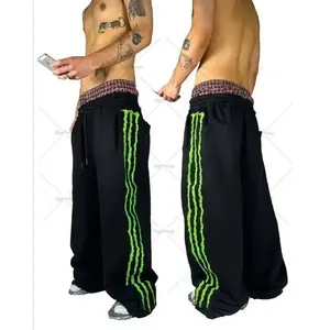 Sky Blue High Street Men Retro Reflective Striped Baggy Sweatpants Harajuku Gothic Punk Wide-leg Pants Hip-hop Streetwear Casual Classic Trouser baggysweatpants Menswear（gift）