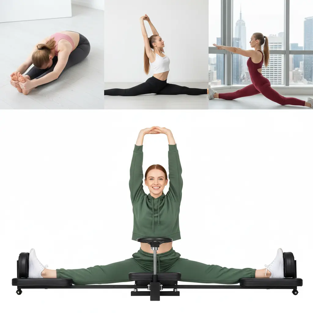 Portable Plastic PU Leather Leg Stretcher Trainer with Flexible Rotating Hand Wheel, 200-Degree Free Adjustment - for Dance, Gymnastics, Martial Arts, Elderly Home Fitness Training