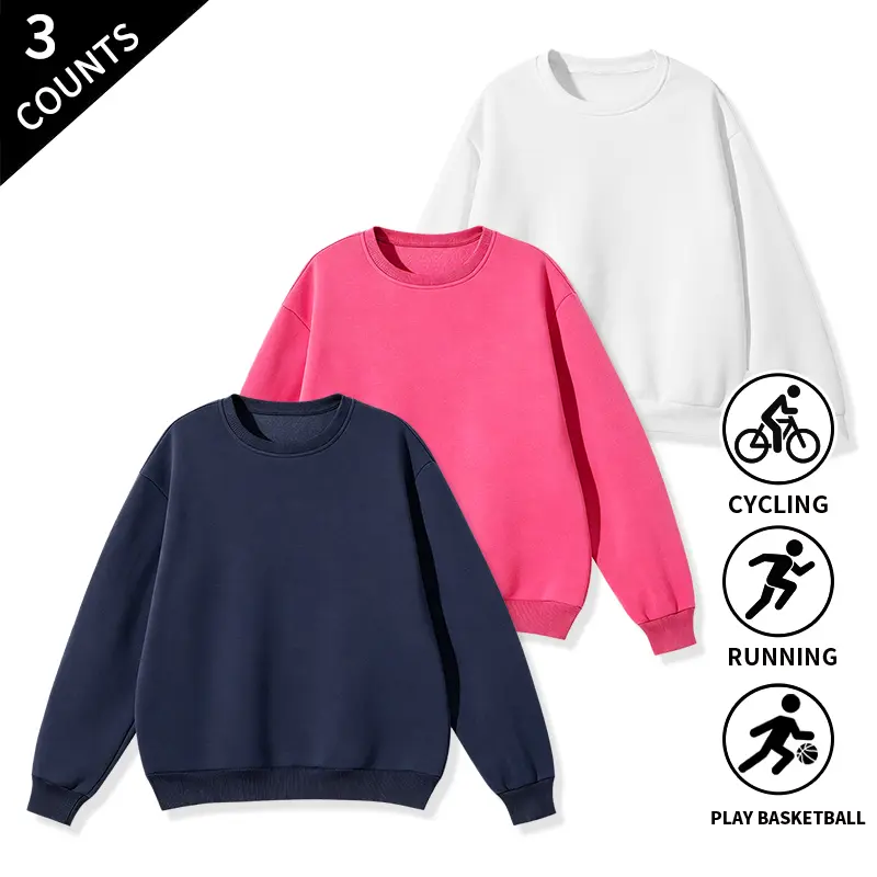 3PCS Solid Color Crewneck Sweatshirts Unisex Long Sleeve Loose Basic Sweat Shirts Athletic Workout Daily Loungewear