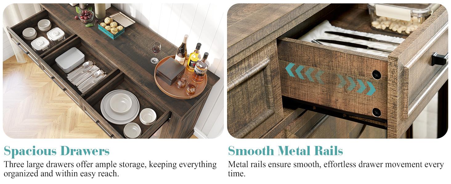 [Ships in 2 Boxes] AMERLIFE 60" Farmhouse Coffee Bar Cabinet with Beverage Fridge (Included), Wine Bar Cabinet with Drawer Storage, Mini Fridge Cabinet, Sideboard Cabinet for Dining Room, Living Room