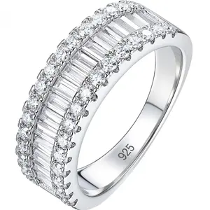 Newshe Jewellery D Color VVS1 Moissanite Rings for Women 925 Sterling Silver Eternity Rings Emerald Promise Engagement Size 5-12