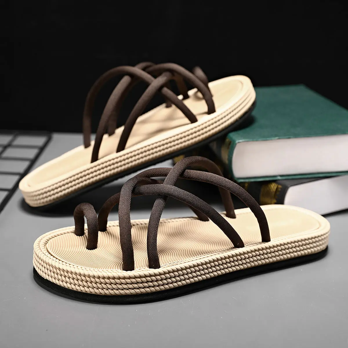Premium Braided Sole Sandals for Women - Minimalist Cross Strap Flat Slides, Comfortable Orthopedic-Friendly Summer Shoes, Elegant Beach Walkers