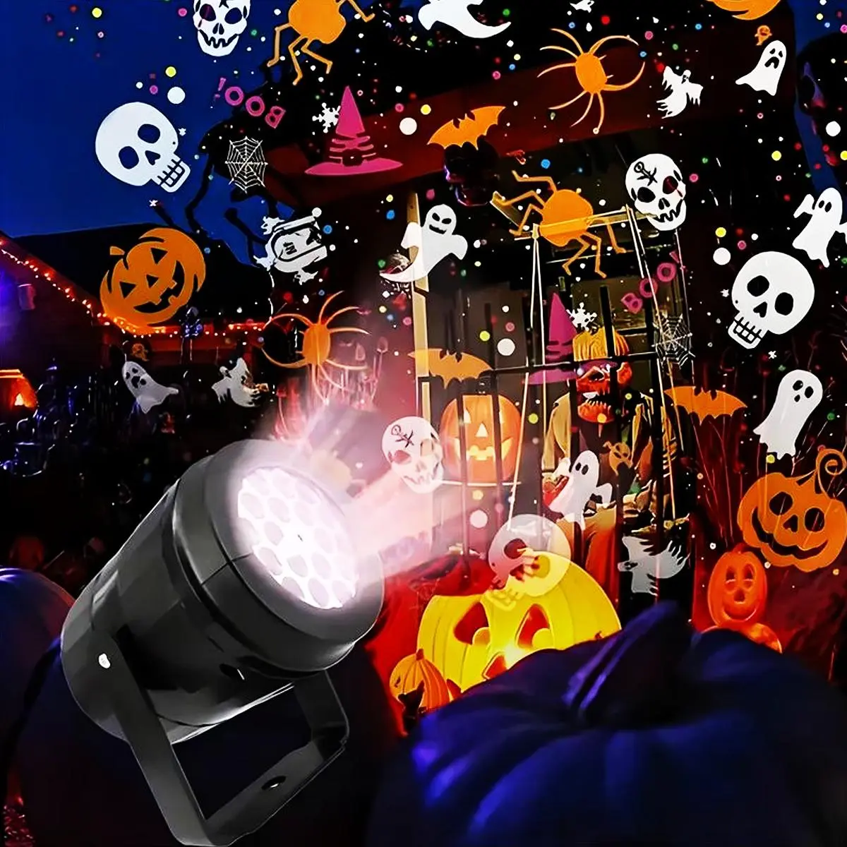 Christmas Halloween Projector Decor, LED Projector Light with Rotating Patterns, Spooky Bats, Pumpkins, Spider Webs, Skeletons, Snowflake Projector Light, Ideal for Outdoor Indoor Holiday Party Decoration, 1 Count USB Powered  LED Light