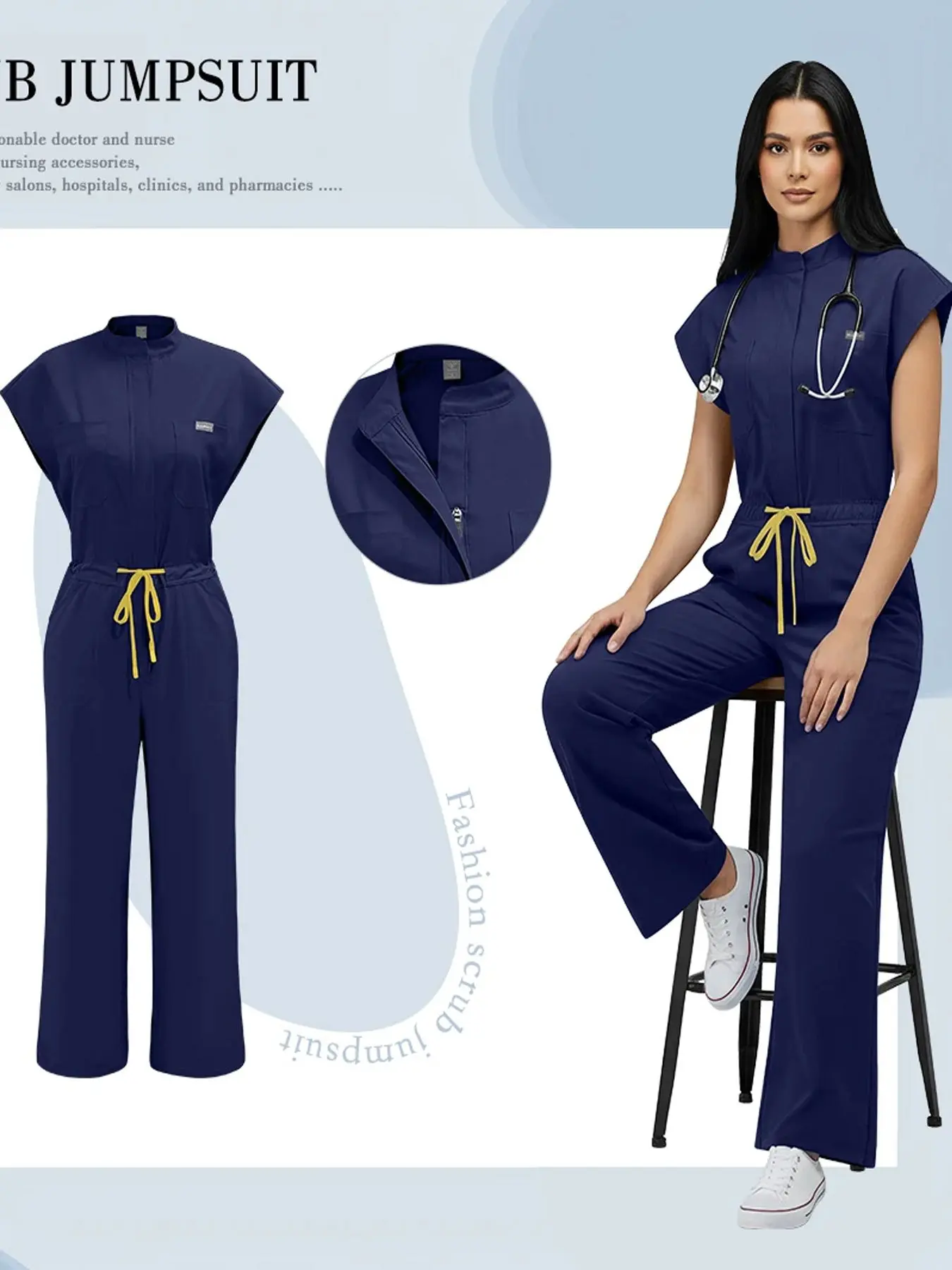 Nurse Jumpsuit Women Spandex Elastic Soft Fitted Nursing Medical Uniform Hospital Uniform Scrub Scrub Uniforms Sets Female Healthcare Pet Beauty Veterinary Uniform Work Wear Womenswear
