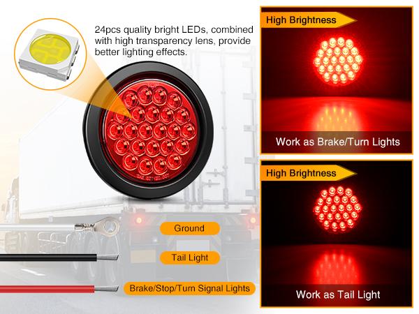 Nilight 4Inch Round Trailer Tail Light 4PCS White Red Brake Turn Signal Reverse Lights w/Flush Mount Grommets Plugs IP67 Waterproof for 12V Truck Trailer Bus RV Camper ATV UTV