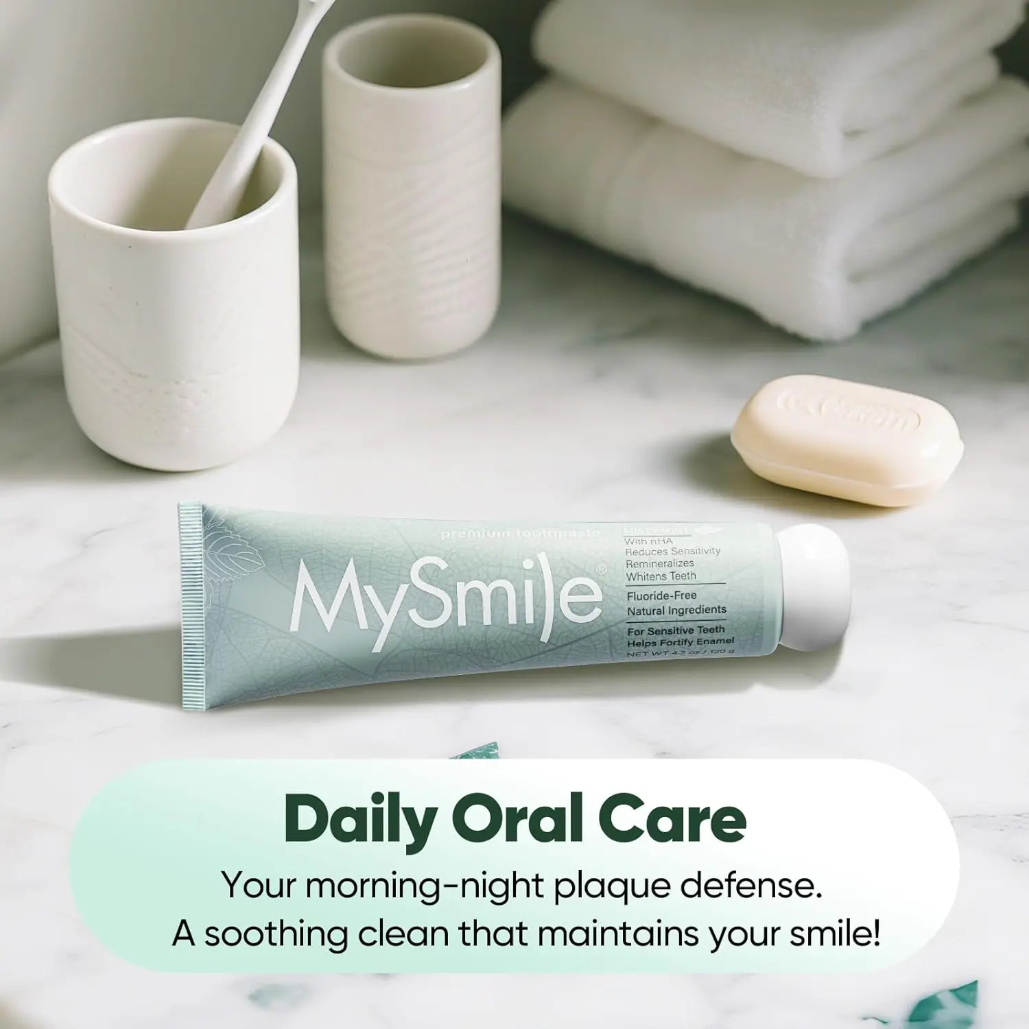 MySmile Sensitive Toothpaste with Nano Hydroxyapatite Toothpaste Reduces Sensitivity, Hydroxyapatite toothpaste whitening, Fluoride Free Whitening Toothpaste for Sensitive Teeth, Misty Mint, TikTok Exclusive, 4.2 oz Oral Daily