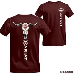Ariat T-shirt, Bull Skull Design With Unique Patterns, Suitable For Men And Women, Perfect For Daily Activities