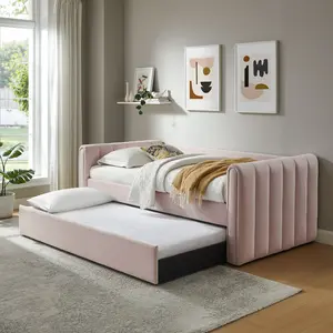 Veyla Channel Tufted Performance Velvet Twin Daybed With Trundle in Pink