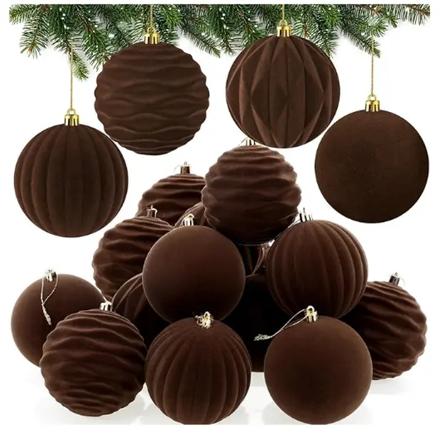 Large Flocked Velvet Colorful Christmas Ball Ornaments, Shatterproof Xmas Bulbs, Hanging Decor for Home Christmas Tree Party, Decoration