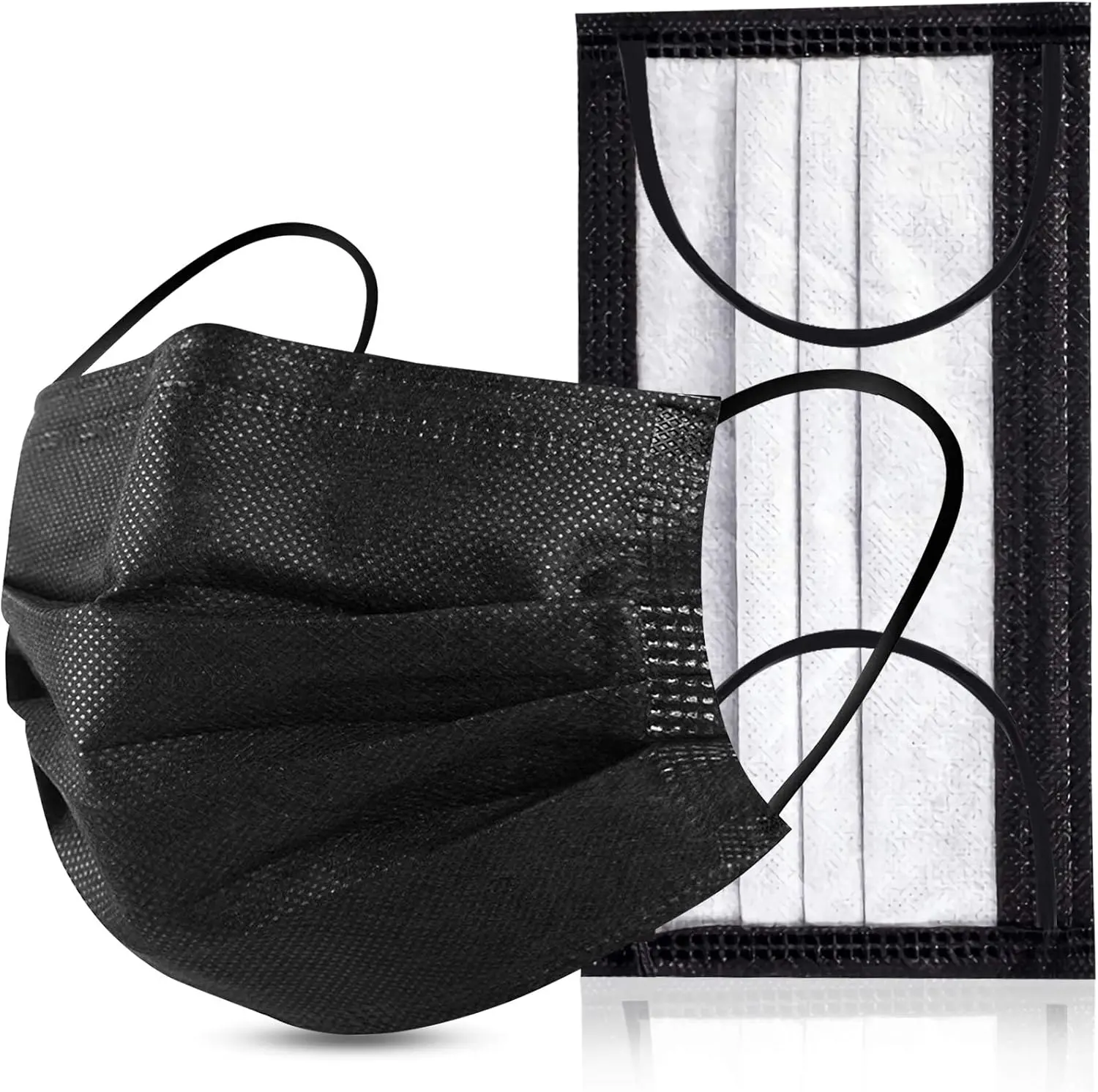 Pack 100 Pcs Black 4-Ply Masks, Premium Activated Carbon Disposable Face Masks, Soft Adjustable Ear Bands for Daily Home Office Essentials