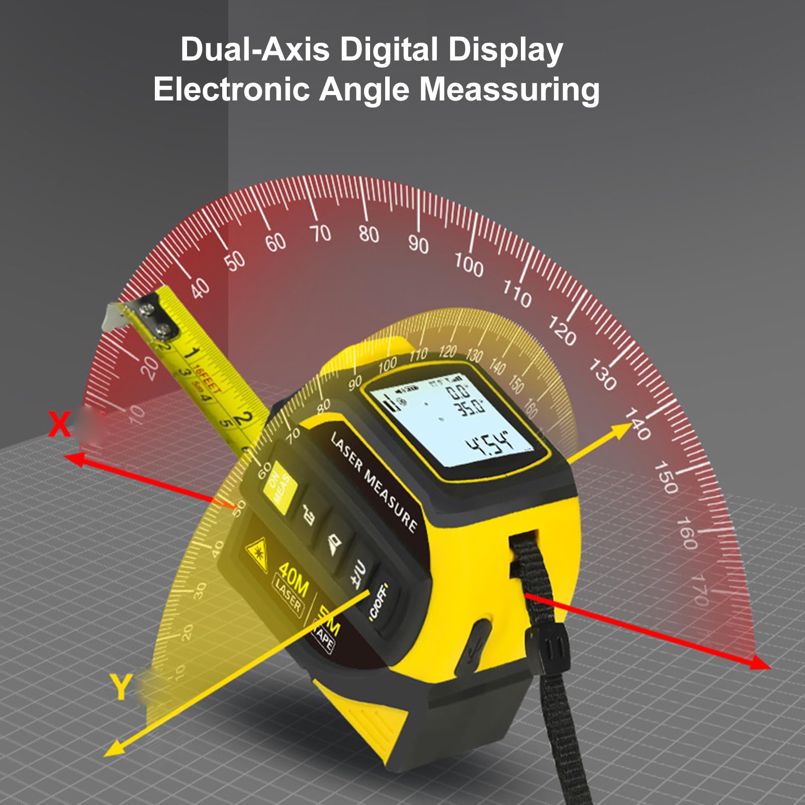 4-in-1 Laser Tape Measure with Laser Level Crosshairs |130ft/40m Laser Distance+16ft/5m AutoLock Tape |Backlit LCD Display (Ft/Inch/M/mm) |for DIY,Construction, Interior Design 4-in-1 Laser Tape Measure with Laser Level Crosshairs |130ft/40m Laser Distance+16ft/5m AutoLock Tape |Backlit LCD Display (Ft/Inch/M/mm) |for DIY,Construction, Interior Design