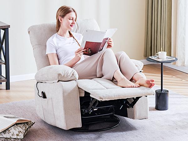 Rocker Recliner Chair, Swivel Recliner with Vibration Massage & Lumbar Heating, 270° Rotating Chenille Fabric Recliner with footrest for Living Room & Bedroom Rocker Recliner Chair, Swivel Recliner with Vibration Massage & Lumbar Heating, 270° Rotating Chenille Fabric Recliner with footrest for Living Room & Bedroom