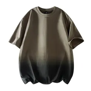 High-quality summer gradient washed pure cotton short-sleeve T-shirt; trendy loose streetwear crewneck five-quarter sleeve student T-shirt; new pure cotton gradient color short-sleeve T-shirt