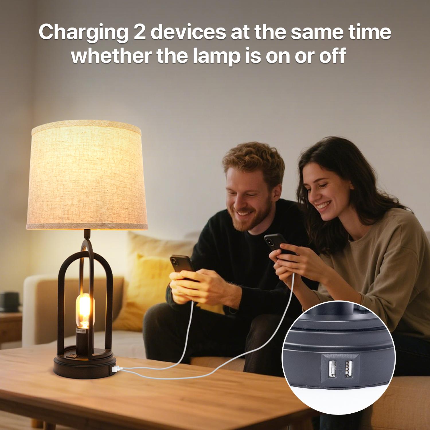 GLITGATE Set of 2 Rustic-Style Table Lamp, Natural Table Lamp with 2 USB Ports, Bedside Table Lamp with Button Control, Modern Night stand Lamp, Desk Farmhouse Lamp with Fabric Shad For Bedroom, Living Room, Reading, Decorative Home GLITGATE Set of 2 Rustic-Style Table Lamp, Natural Table Lamp with 2 USB Ports, Bedside Table Lamp with Button Control, Modern Night stand Lamp, Desk Farmhouse Lamp with Fabric Shad For Bedroom, Living Room, Reading, Decorative Home