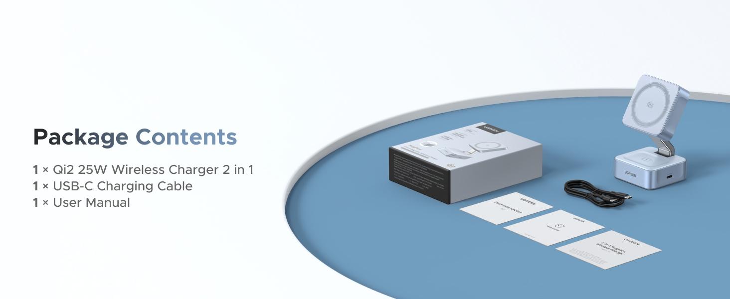 【LIVE ONLY】UGREEN 25W Magflow Wireless Charger 2-in-1 Magnetic Charging Station for iPhone 17/16/15/14/13/12 Pro Max, Fast Qi2 Certified Foldable Stand with USB-C Port, Compatible with AirPods, Dual Device Charging,TikTokShopholidayhaul