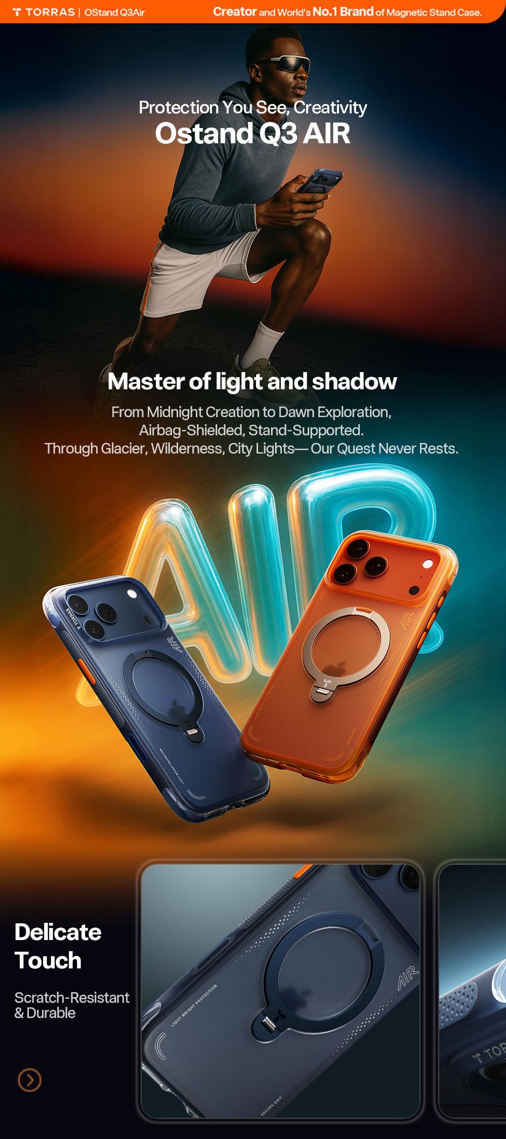 TORRAS Q3Air for iPhone 17/16/15 Pro Max Case with 360° Ring Stand & Airbag Protection 4-Meter Anti-Fall Shockproof Cover