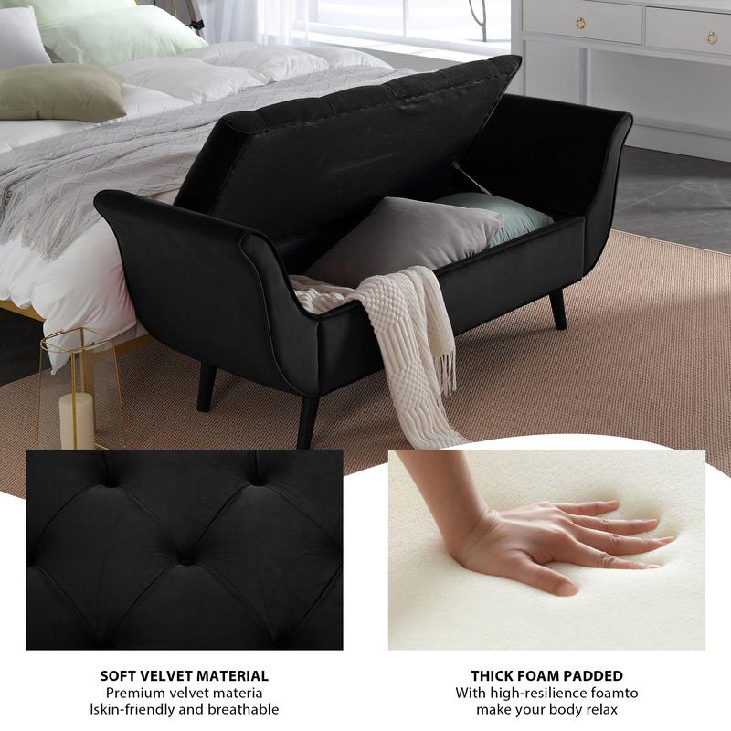 SZLIZCCC 65 "Storage Chair, Velvet Ottoman Chair, Bed End Stool With Storage Space, Suitable For Bedroom, Living Room, Entrance