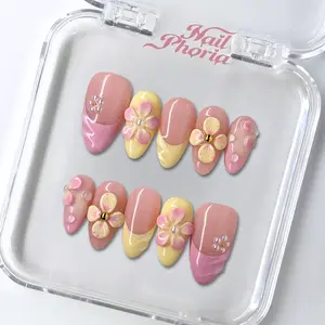 NailPhoria BUTTERCREAM PETALS - Handmade Press-On Nails | Reusable, Salon-Quality, Long-Lasting, Glossy Design