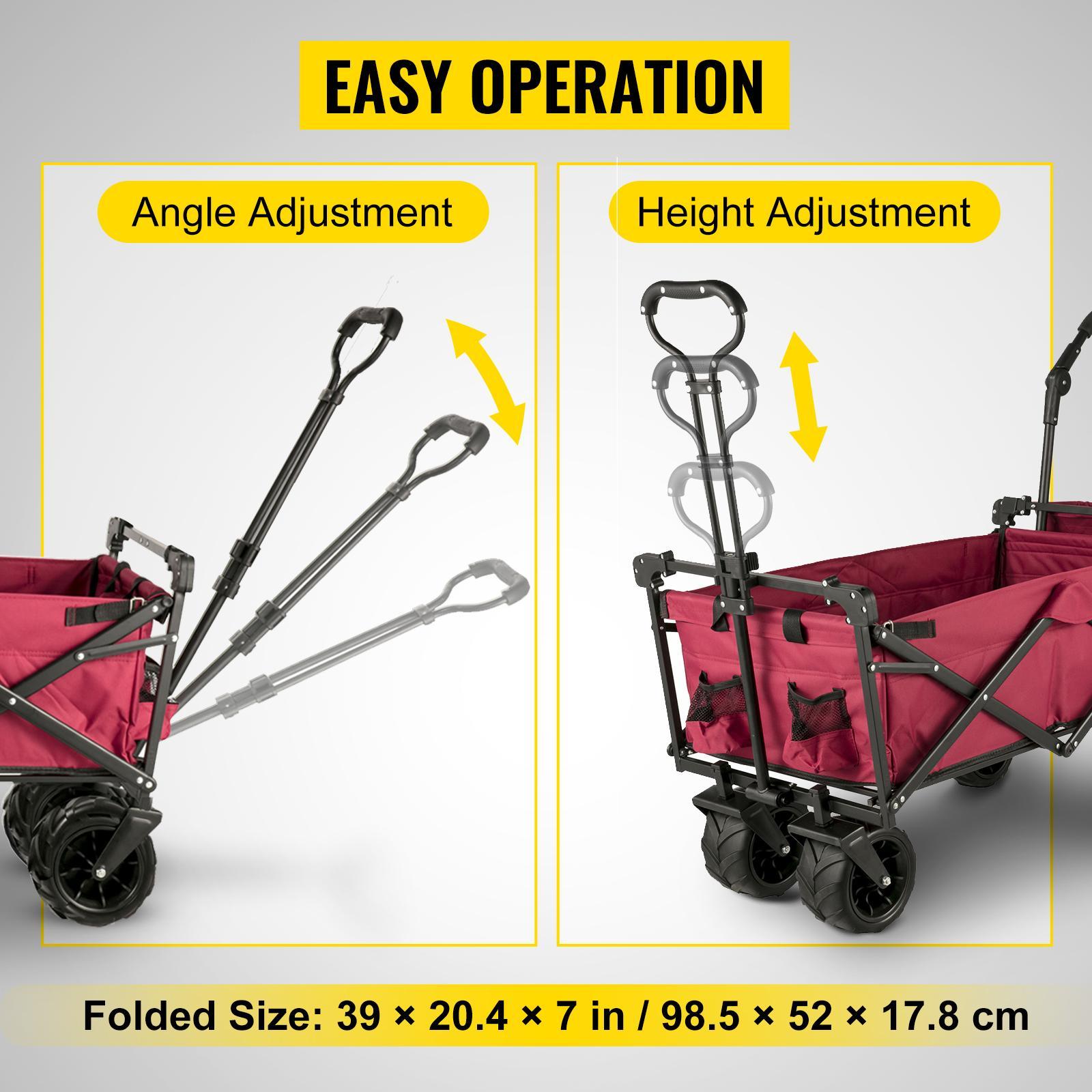 VEVOR Extra Large Collapsible Garden Cart with Removable Canopy, TikTokShopBlackFriday, Folding Wagon Utility Carts with Wheels and Rear Storage, Wagon Cart for Garden, Camping, Grocery Cart, Shopping Cart