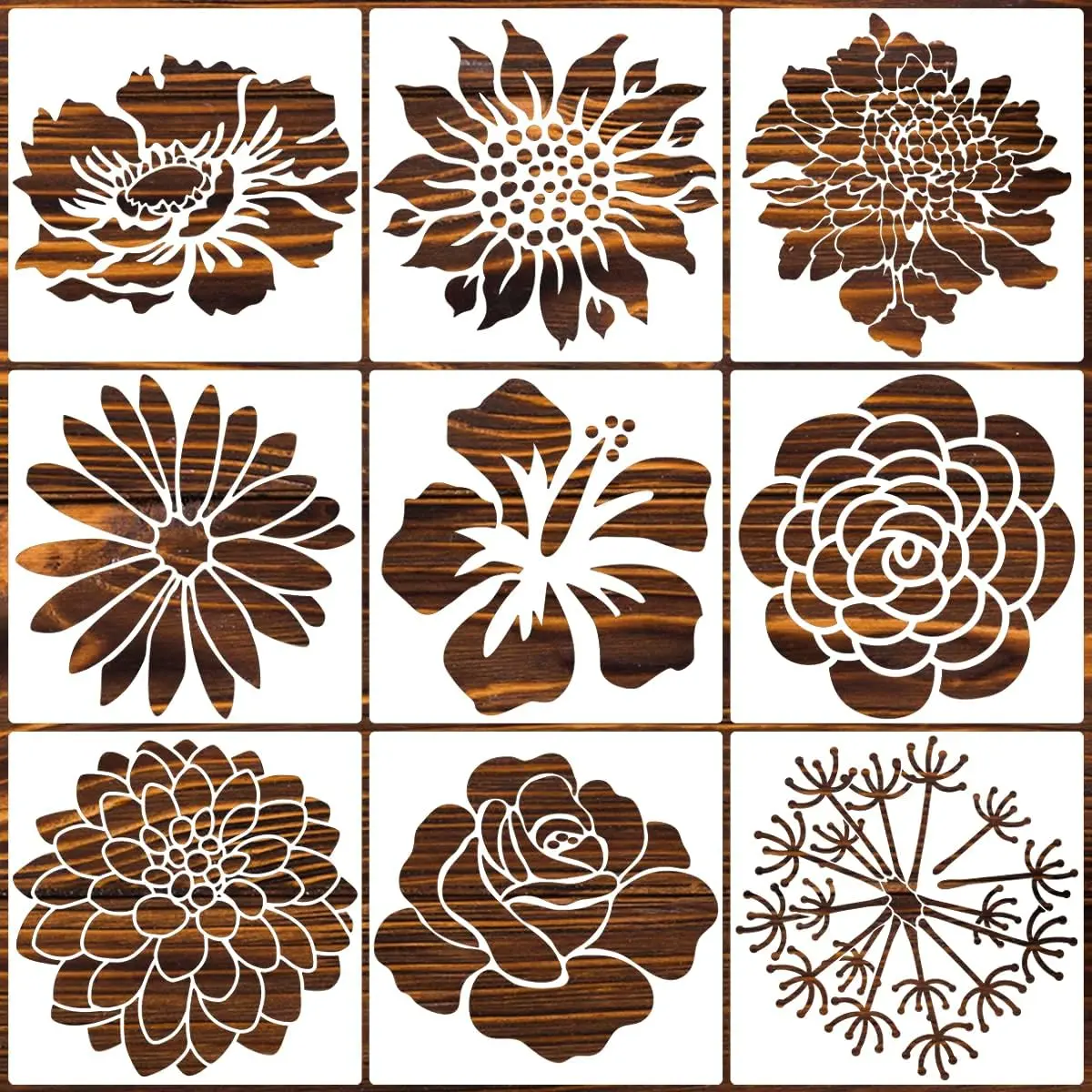 Large Flower Stencils for Walls 14inch Fence Stencil for Outdoors Floral Stencils  Rose Hibiscus Daisy Sunflower Stencil for  Wall Furniture Fabrics DIY Decor