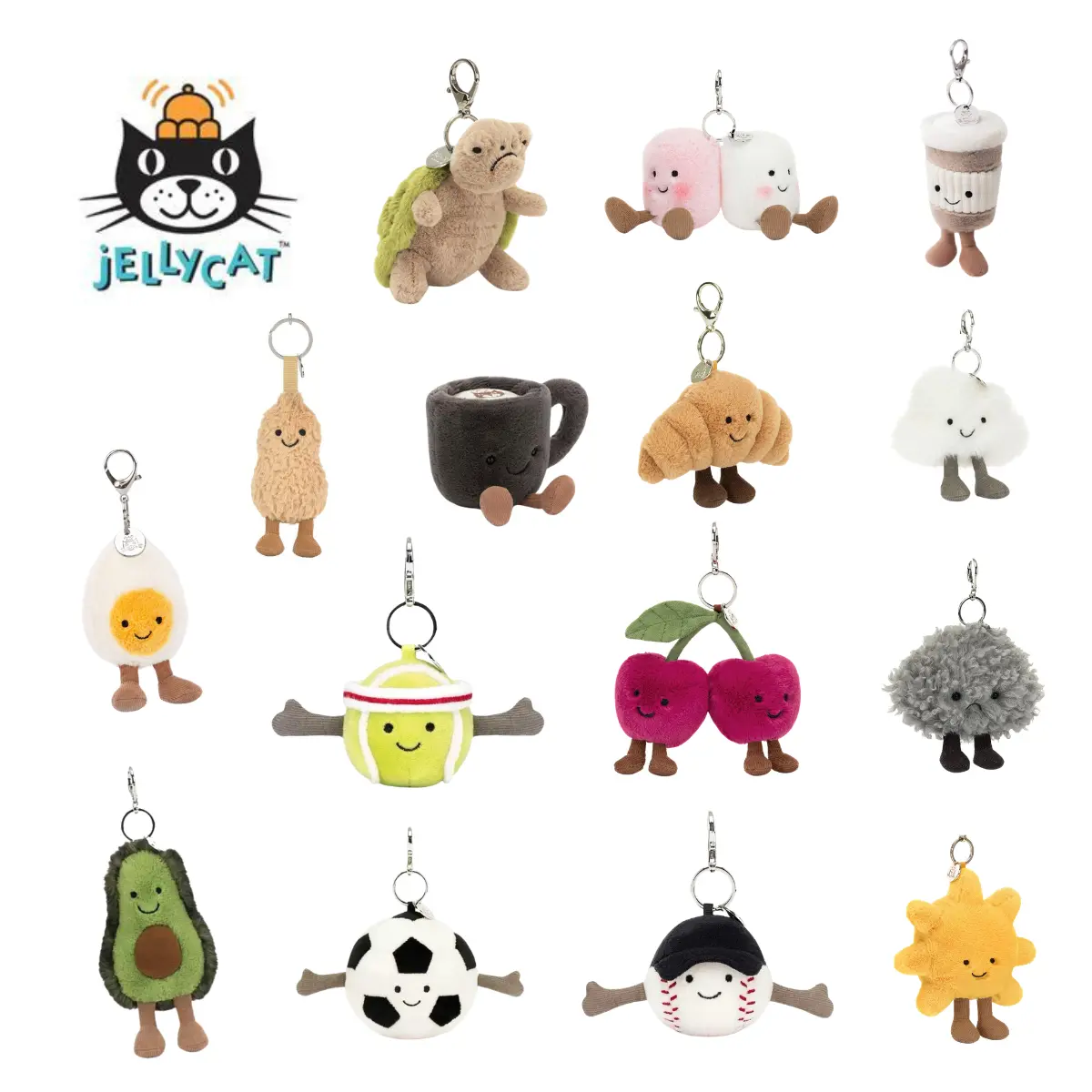 Jellycat Keychain - Cute Animal or Food Stuffed Charm, Hanging Pendant for Car, Backpack Fashion Gift Accessory