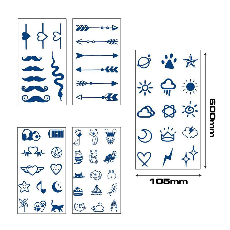 Fresh,Simple Tattoo , 8 Sheets Medium Semi Permanent Tattoo, Temporary Tattoos, Last 1-2 Weeks, Waterproof, Realistic Look, No Adhesive, No Reflection sticker