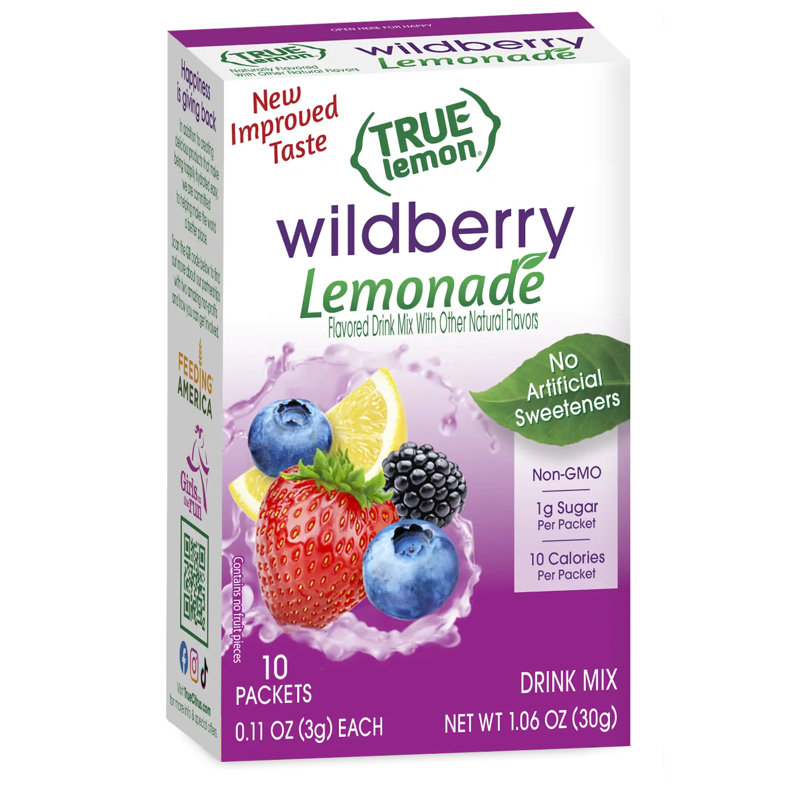 True Lemon Wildberry Lemonade Drink Mix | 10 Cal | No Artificial Sweeteners | Non-GMO Stick Packets