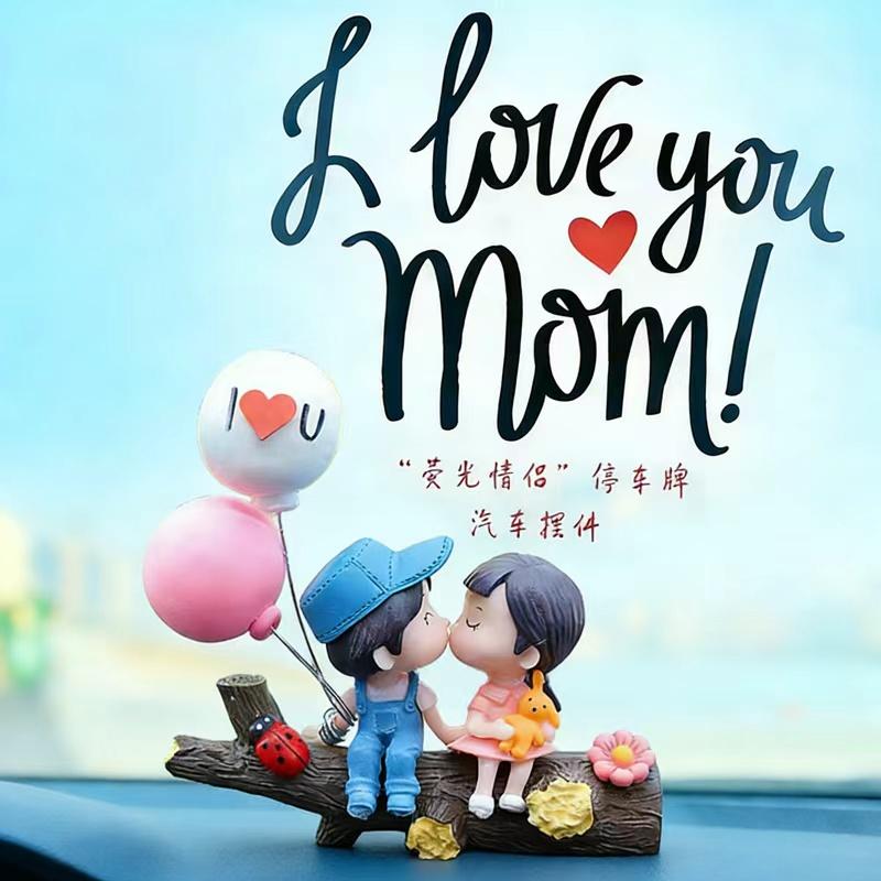 Cute Couple Car Dashboard Decorations, Lovely Couple Kiss Cartoon Figurines Car Ornament, Resin Material Boy Girl Car Interior Decoration with Balloon for Car Dashboard Gifts