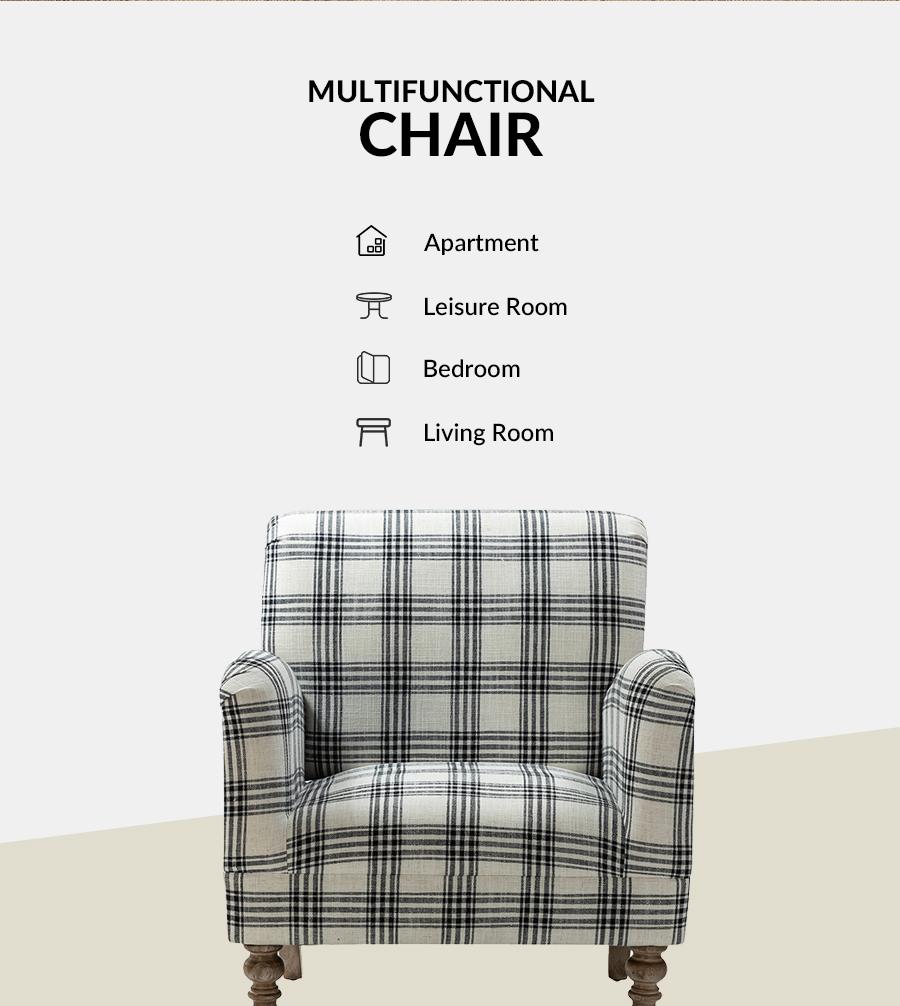 HULALA HOME Sadie Plaid Armchair Modern Accent Upholstered Chair with Solid Wood Legs for Living Room Bedroom Studio Comfy Armchair with High-Density Foam Filling and Tartan Pattern - Lounge