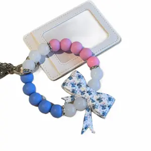 Wristlet Keychains - Unique Accessory for Personalization Silicone Character Bow with Colorful Beads and Bow