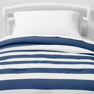 Toddler Rugby Striped Cotton Kids' Comforter Navy - Pillowfort Toddler Rugby Striped Cotton Kids' Comforter Navy - Pillowfort