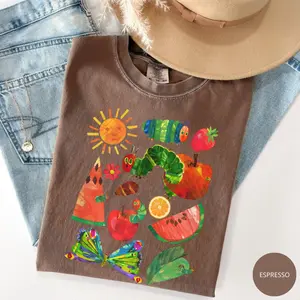 Comfort Colors Hungry Caterpillar Teacher T-Shirt, Back to School Graphic Tee, Teacher Life Shirt Inspired by Children’s Books, Cute Classroom Gift