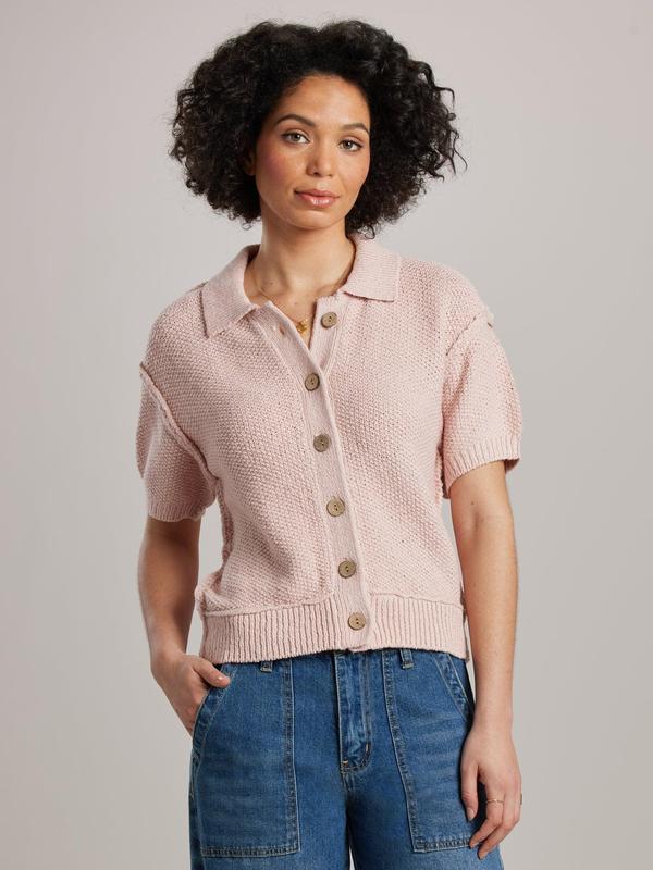 UNIONBAY Women's Soft Ribbed Stitch Short-Sleeve Collared Knit Sweater, Denim-Inspired Women's Knitwear
