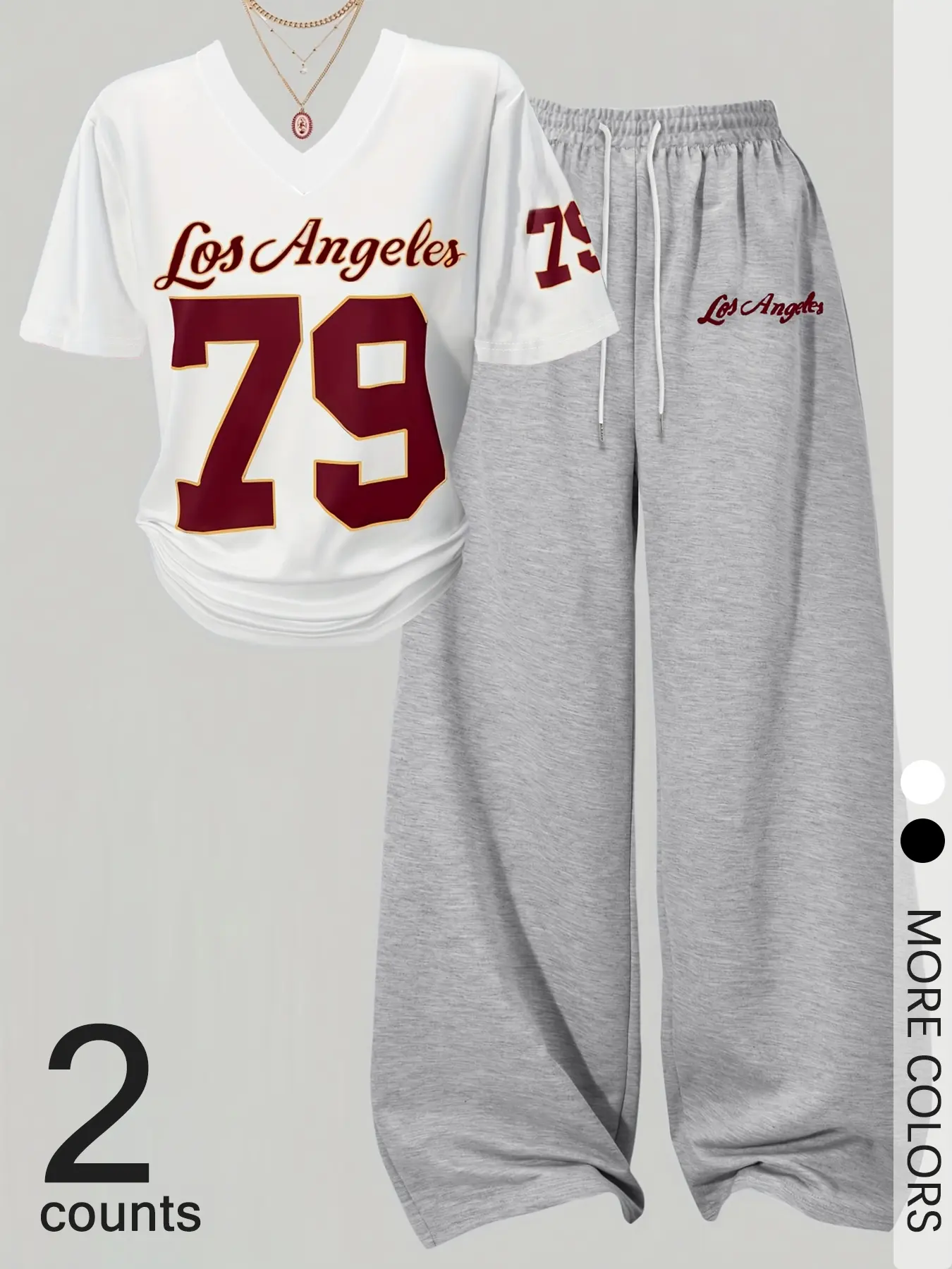 Two-Piece Set Women's Number & Letter Print Regular Fit V Neck Short Sleeve T-shirt & Long Pants, Basic Casual Outfits for Daily Wear, Clothes, Fashion