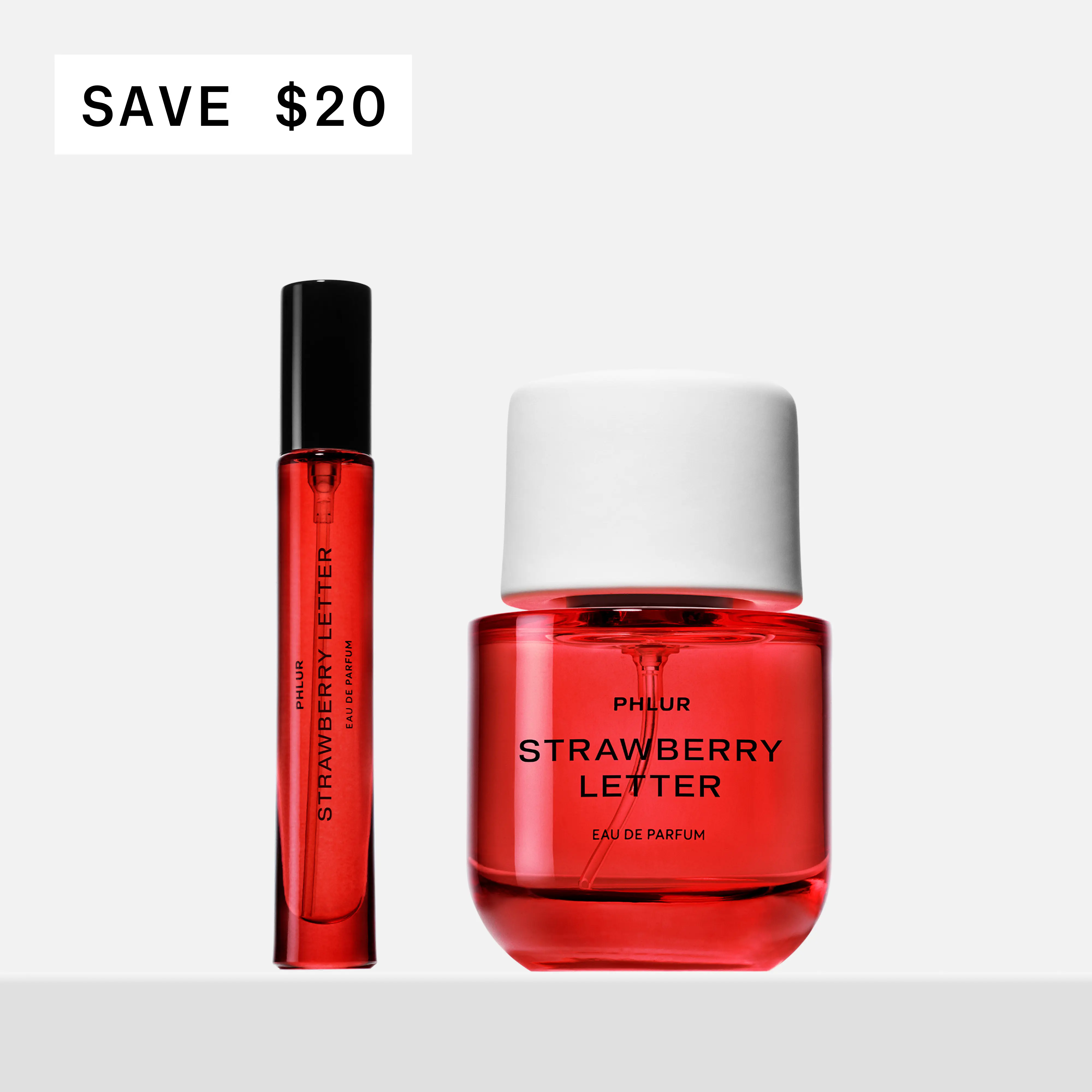 PHLUR Strawberry Letter Eau de Parfum Duet - Full + Travel Size Perfume Set with Strawberry & Plum Nectar (50mL + 9.5mL)
