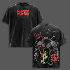 Gon Freecss T-Shirt Hunter x Hunter Graphic Anime Tee Oversized Acid Washed Soft Cotton Shirt Anime Streetwear Casual Menswear Unisex Summer Clothing Gift for Anime Fans，Hunter x Hunter anime merchandise