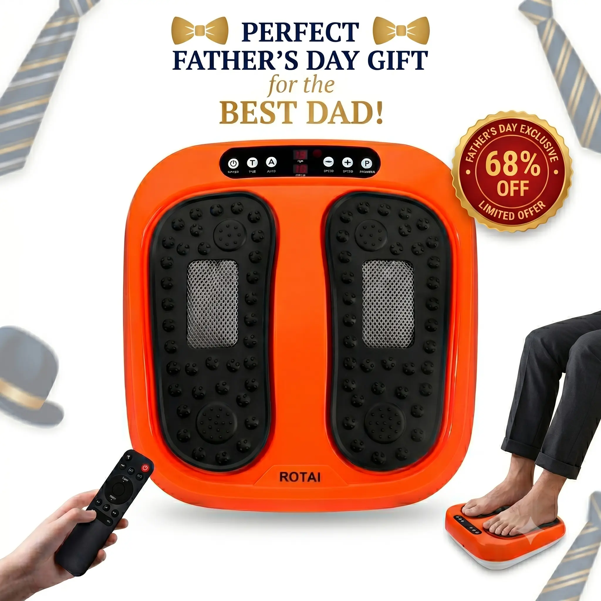ROTAI Foot Massager with Remote Control,Gifts for Famlies, Multiple Relaxation and Pain Relief - Shiatsu Vibration Foot Massager Promotes Blood Circulation, Foot Roller Daily Adjustable, Father’s Day