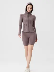 Women's Hooded Zip-Up Jacket + Capri Pants 2-Piece Active Set - Wind-Resistant, Moisture-Wicking, for Yoga, Running & Everyday Wear