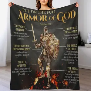 "Full Armor of God" Christian Blanket, Ephesians 6:11-17 Knight Scripture Throw, Inspirational Religious Gift for Men/Women, Soft Cozy Faith Home Decor , Christian Gifts for Men Blanket  ,Mother's Day Gift for Mom