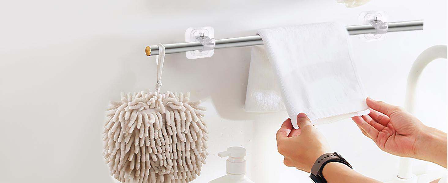 10-piece set of drill-free curtain rod brackets - Adjustable PET curtain rods, 17 pounds, suitable for home, kitchen and bathroom, can fix the curtain rods without nails