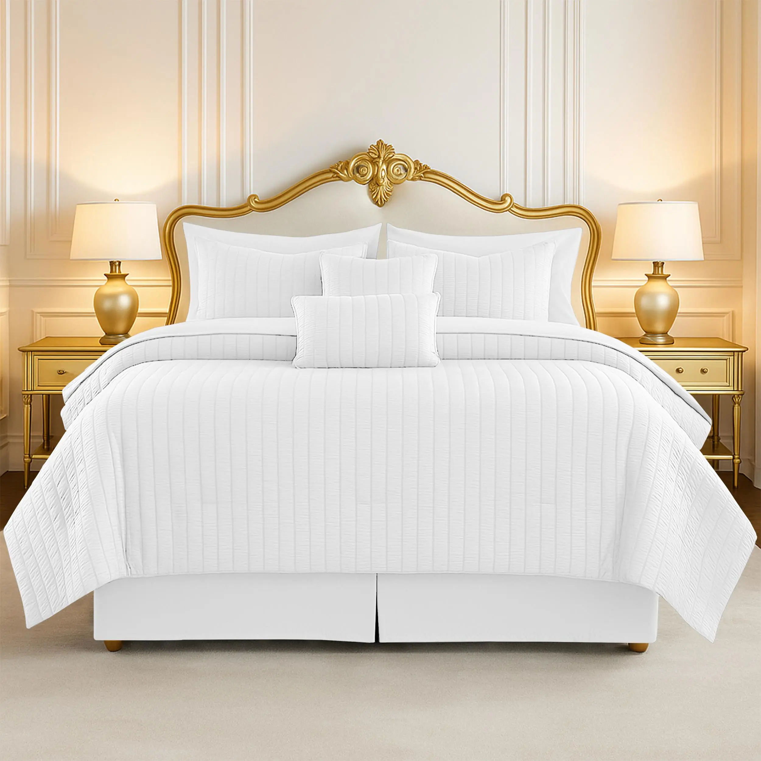Lux Decor 10-Pc Reversible Comforter Set – Ultra-Soft Seersucker Polyester Bedding with Fluffy Down Alternative Duvet Insert, Zipper Closure – All Season, Breathable,Hotel Quality, Machine Washable,Summer Turn Up Bedroom Decor
