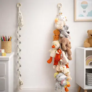 80 Inch Cotton Hanging Storage Chain for Stuffed Animals – Organizer with 20 Metal Clips, Wall Corner Nursery Storage for Plush Toys