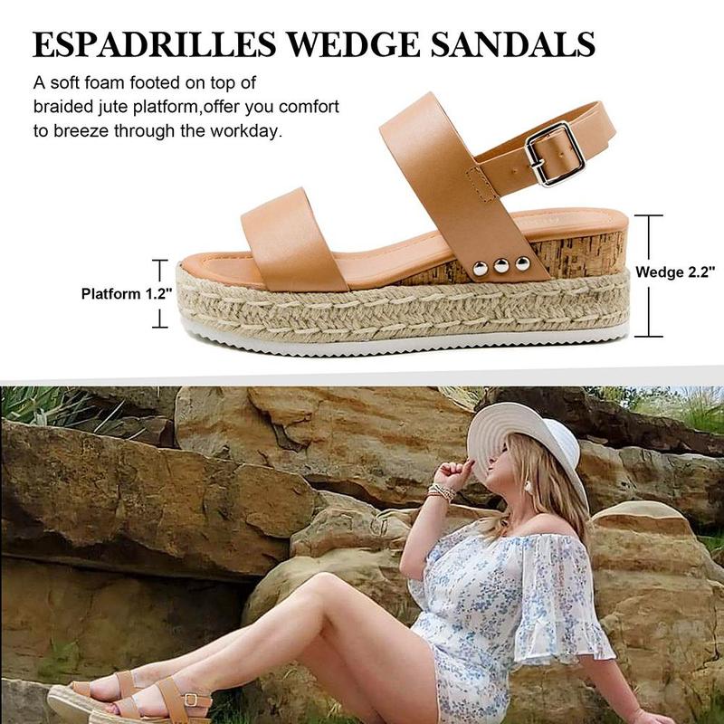 Athlefit Women's Espadrilles Sandals Ankle Strap Buckle Wedge Sandal Open Toe Studded Platform Sandals Casual Shoes Walking Shoes Flatform Footwear