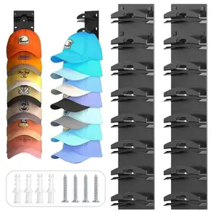 Hat Organizer for Baseball Caps Hold Up to 16 Hats, 2 Pack Hat Rack for Wall, Strong Adhesive Hat Storage Display Holder for Closet Door and Wall  Wall-Mounted Multi-Hat Organizer Multilayer (Black)