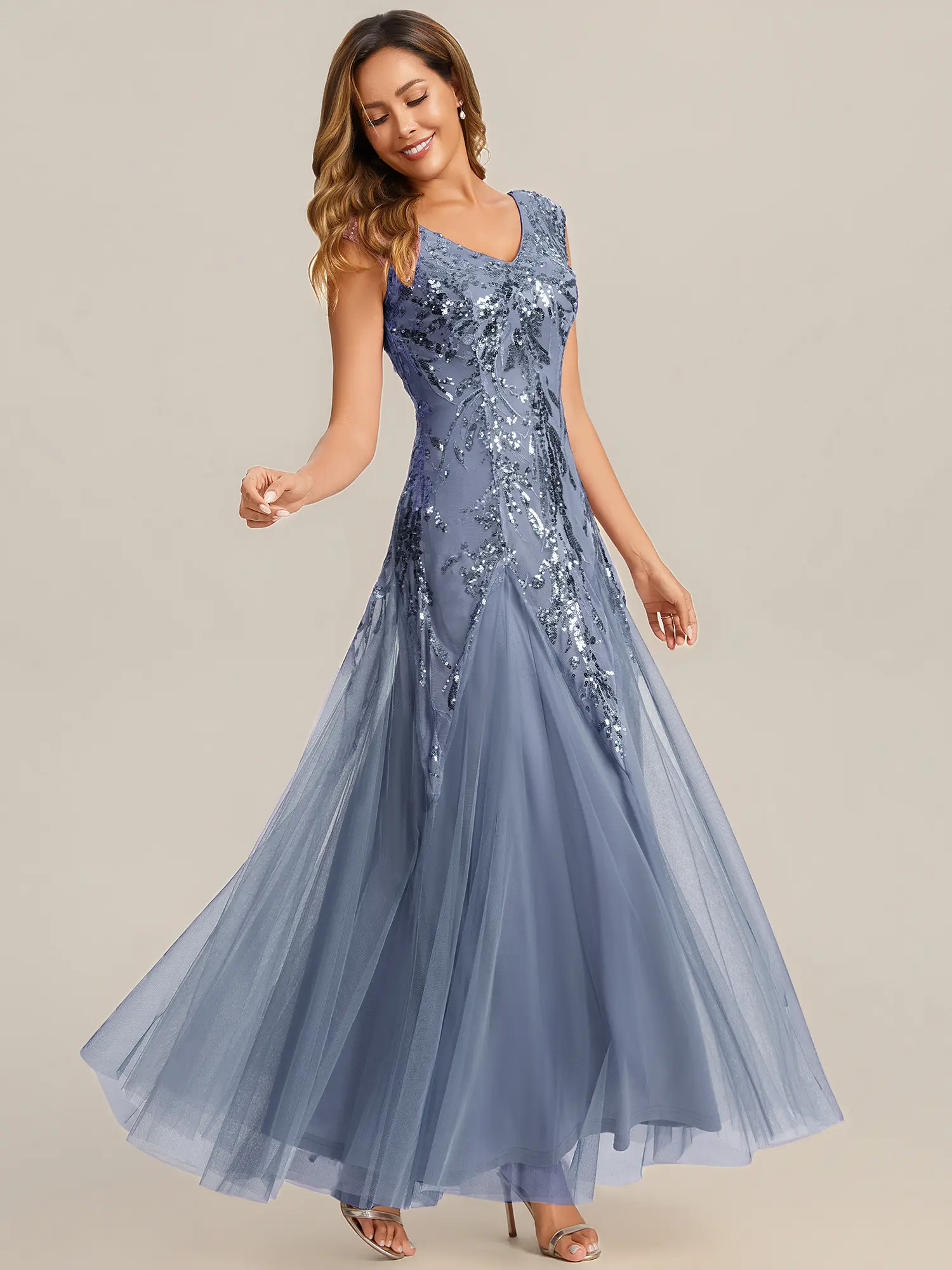 EVER PRETTY Women's Classic Sparkly Sequin Mermaid Gown - Embroidered Cap Sleeves, High Stretch Polyester, Zipper, Prom Dress, Black Tie Formal Wear, Dress for Wedding Guest EE02559