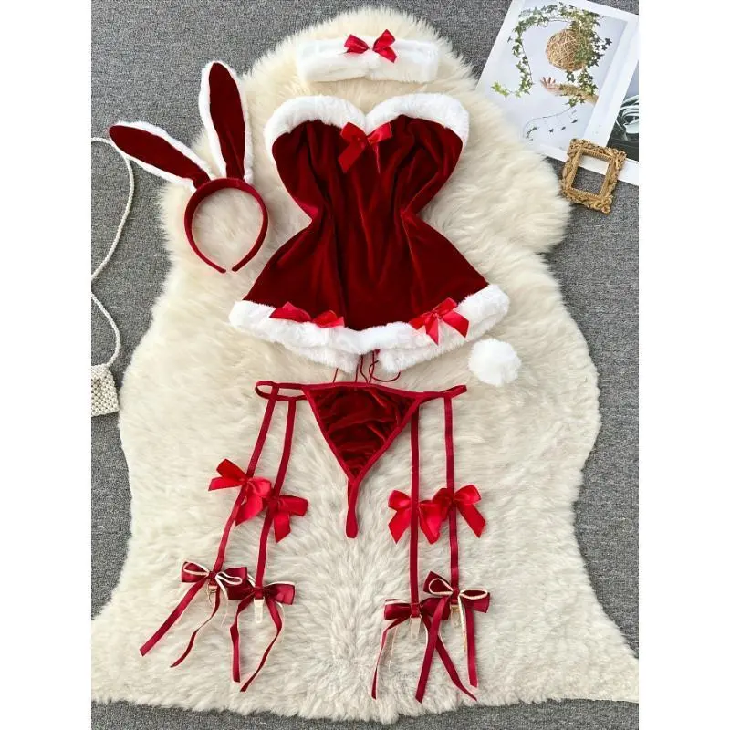Festive Adult Cosplay Costume - Sexy Christmas Theme Polyester Lingerie  with Fuzzy Trim, Bow Details, And Stretch Fabric - Naughty Santa Dress Up  Outfit Womenswear Clothes Spandex Red - TikTok Shop